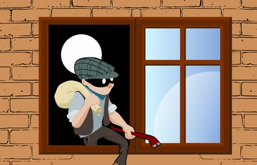 Animated image of a masked intruder climbing through a window