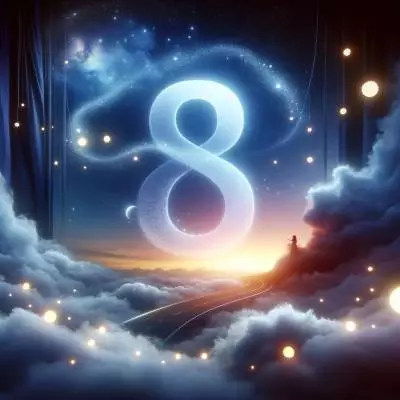 Surreal night sky with a glowing number 8, symbolizing the mystery and introspection of dreaming about the number 8.