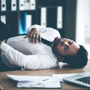 An unconscious employee in the office.
