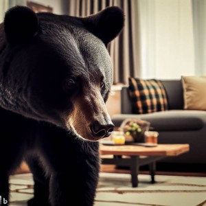 A black bear in the living room.