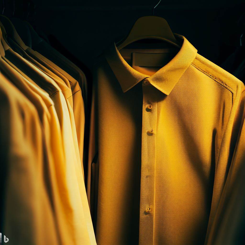 Yellow clothing in the closet.