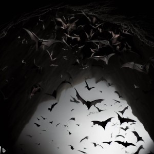 Bats come out of a cave.