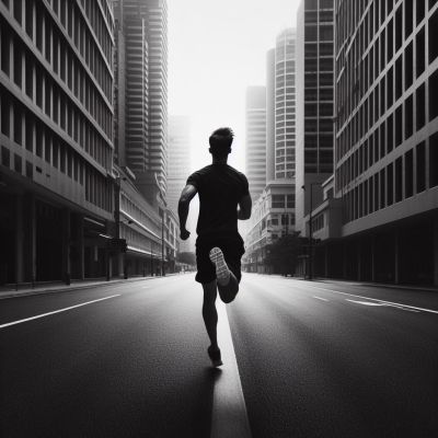 A man runs in the middle of an empty city street. Why am i always being chased in my dreams?